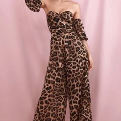 Jessica Bara Draya Leopard Off The Shoulder Jumpsuit Summer Lovin'