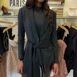 Jessica Bara Mackenna Rhinestone Belted Blazer Birthday Suit