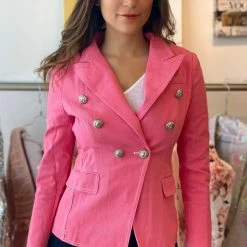 Jessica Bara Kiana Denim Double Breasted Blazer