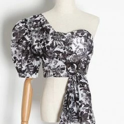 Jessica Bara Kyle One Shoulder Puff Sleeve Crop Top Summer Lovin'