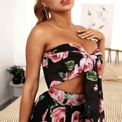 Jessica Bara Zuri Floral Crop Top And Pant Two Piece Set