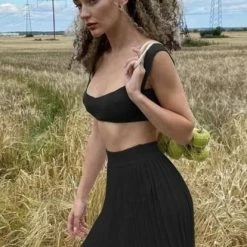 Jessica Bara Opal Crop Top And Pleated Skirt Two Piece Set