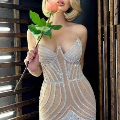 Best Sellers Jessica Bara Alpha Strapless Crystal Mesh Mini Dress