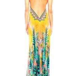 Shahida Parides Halter Backless Tropical Print Maxi Dress