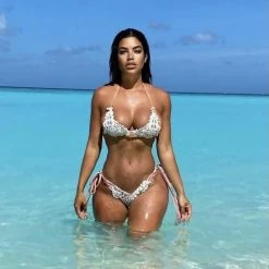 Jessica Bara Linda Lace Rhinestone Bikini Set Influencer Style