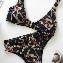 Jessica Bara Zana Chain Print High Waisted Bikini Set Poolside Essentials