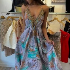 Kareena Maldives Halter Neck Embellished Maxi Dress