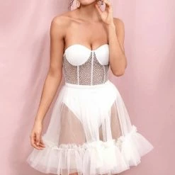 Jessica Bara Brigitta Strapless Sheer Mini Dress