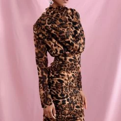 Jessica Bara Kianna Leopard High Neck Mini Dress Birthday Suit
