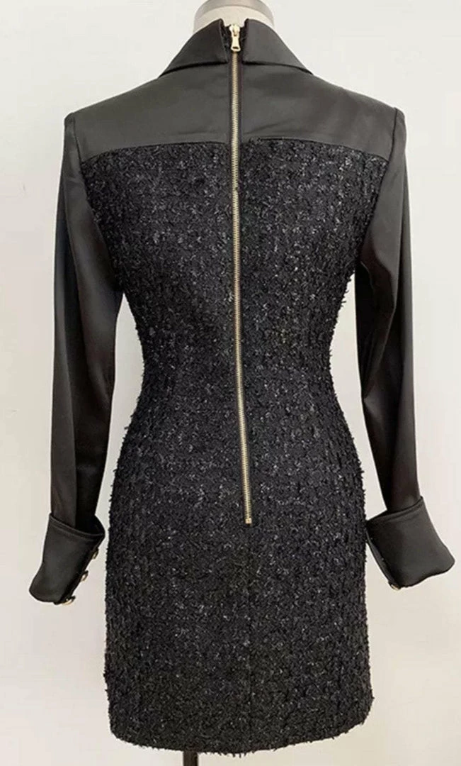 Influencer Style Jessica Bara Leighton Collar Tweed And Satin Mini Dress