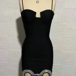 Jessica Bara Sylvana Bandage Rhinestone Chain Link Mini Dress Influencer Style