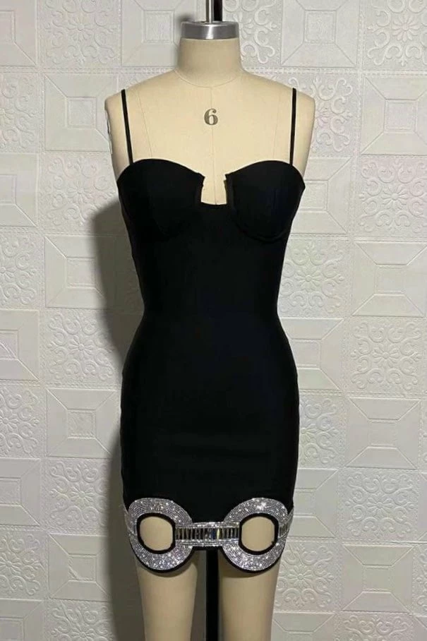 Jessica Bara Sylvana Bandage Rhinestone Chain Link Mini Dress Influencer Style