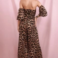 Jessica Bara Draya Leopard Off The Shoulder Jumpsuit Summer Lovin'