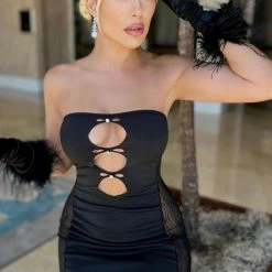 Jessica Bara Bethania Strapless Mesh Maxi Dress Influencer Style