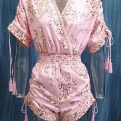 Jessica Bara Mika V Neck Floral Tassel Romper