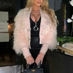 Jessica Bara Dolores Bow Button Fur Jacket Influencer Style