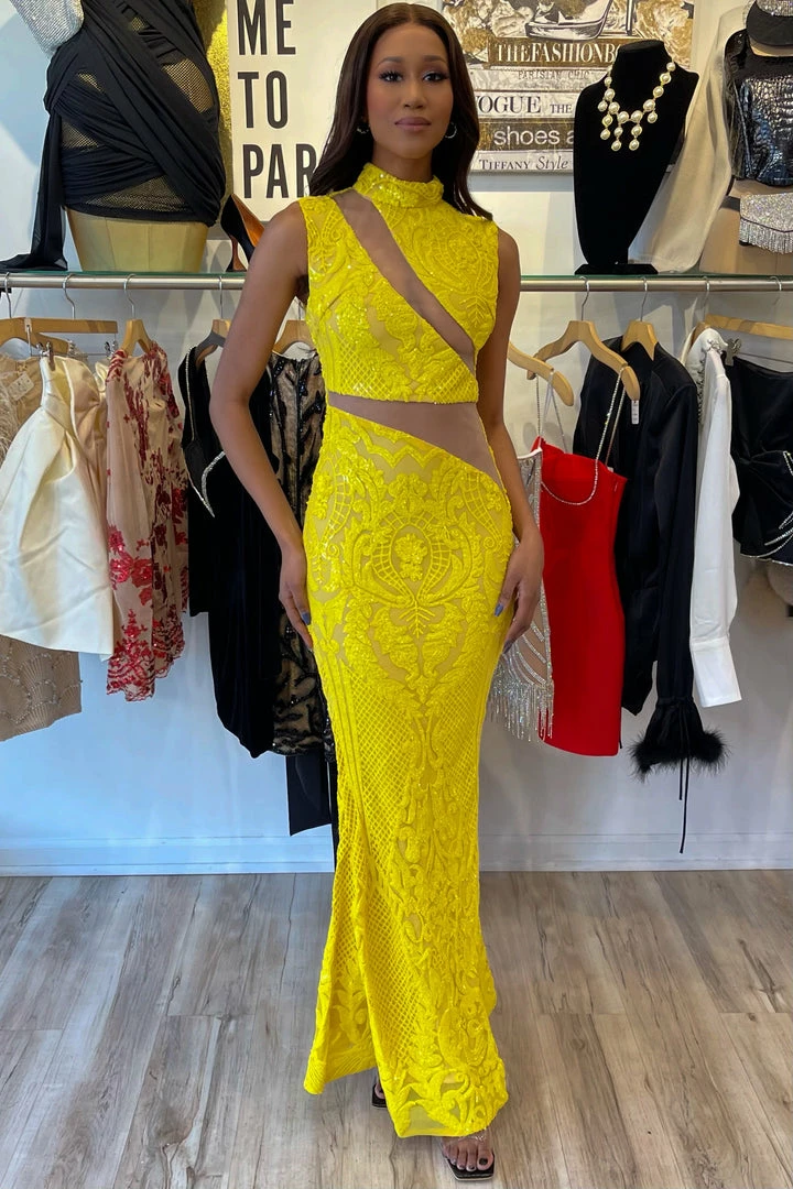 The Event Shop Jessica Bara Wyatt High Neck Sequin Bodycon Gown
