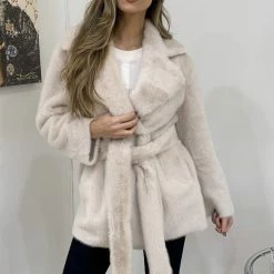 Jessica Bara Bently Genuine Rabbit Fur Belted Jacket