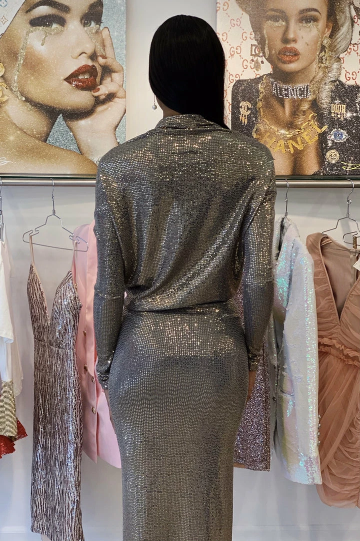 Influencer Style Jessica Bara Amanie Long Sleeve 3 Way Glitter Gown