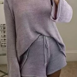 Jessica Bara Lennox Reversible Knit Top And Short Two Piece Set Long Sleeves