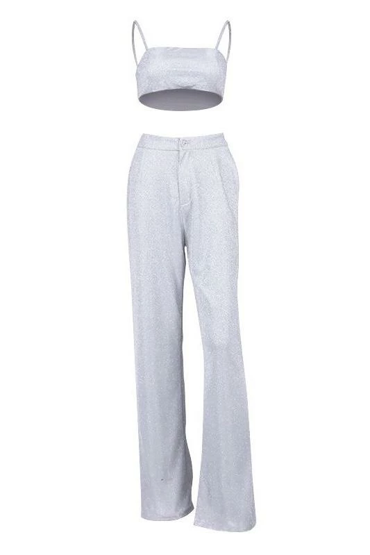 Jessica Bara Zendaya Glitter Crop Top And Pant Two Piece Set