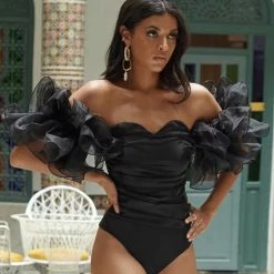 Jessica Bara Layla Off The Shoulder Puff Sleeve Bodysuit