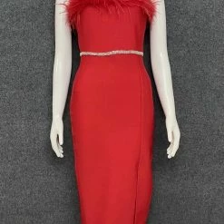 Jessica Bara Naomi Crystal Feather Bodycon Midi Dress The Event Shop