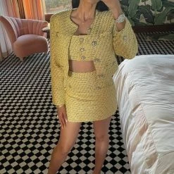 Jessica Bara Oliver Tweed Crystal Button Three Piece Set Leyla Milani