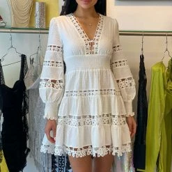 Jessica Bara Violy Floral Crochet Long Sleeve Mini Dress