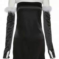 Birthday Suit Jessica Bara Kindra Feather Mini Dress And Gloves Two Piece Set