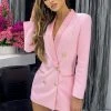 Jessica Bara Blakely Double Breasted Gold Button Blazer Dress