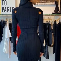 Jessica Bara Apollo Long Sleeve Ribbed Knit Mini Dress