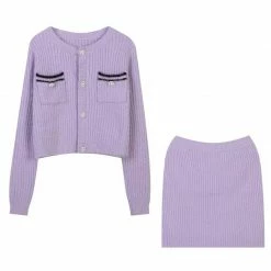 Jessica Bara Hadlee Fuzzy Cropped Cardigan Top And Skirt Three Piece Set