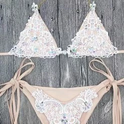 Jessica Bara Linda Lace Rhinestone Bikini Set Influencer Style