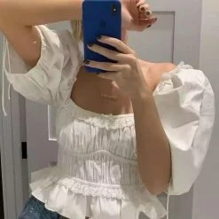 Jessica Bara Sam Puff Sleeve Ruffle Crop Top Reve Doll Essentials