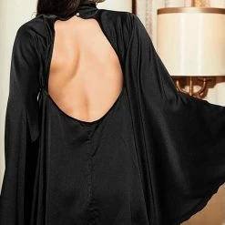 Jessica Bara Rafaela Backless Long Sleeve Silk Mini Dress