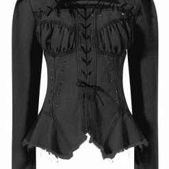 Jessica Bara Edith Fitted Denim Lace Up Top