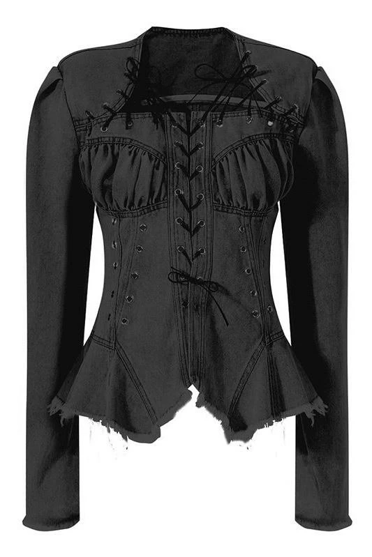 Jessica Bara Edith Fitted Denim Lace Up Top