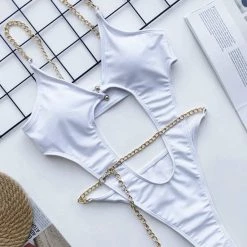 Jessica Bara Sonja Metal Chain Cut Out Swimsuit Influencer Style