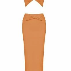Summer Lovin' Jessica Bara Ember Bandage Knotted Crop Top And Skirt Two Piece Set