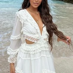 Influencer Style Jessica Bara Dawnelle Long Sleeve Cut Out Maxi Dress