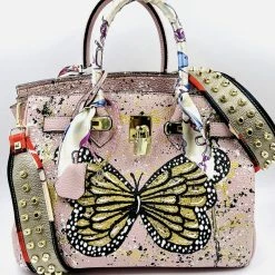 Anca Barbu Handpainted Butterfly Graffiti Handbag