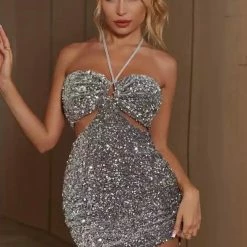 Birthday Suit Jessica Bara Chrissie Halter Sequin Cut Out Mini Dress