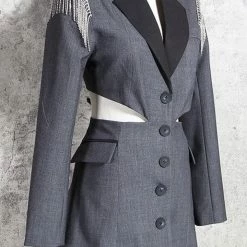 Jessica Bara Siera Rhinestone Tassel Cut Out Blazer Dress Birthday Suit