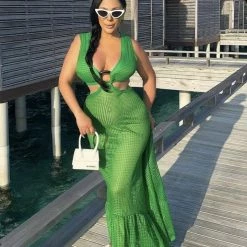 Jessica Bara Donte V Neck Cut Out Maxi Dress