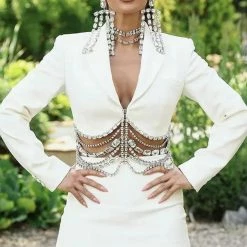 Jessica Bara Wrenley Crystal Blazer And Skirt Two Piece Set