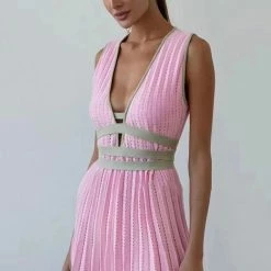 Summer Lovin' Jessica Bara Norma Pleated Strappy Knit Mini Dress