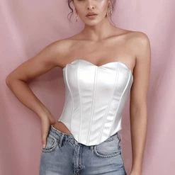 Jessica Bara Danika PU Strapless Corset Top Tops