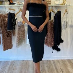 Jessica Bara Naomi Crystal Feather Bodycon Midi Dress The Event Shop