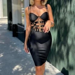 Influencer Style Jessica Bara Persia Bandage Gold Buckle Dress